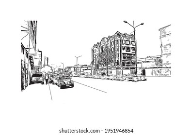 Building view with landmark of El Alto is the 
city in Bolivia. Hand drawn sketch illustration in vector.