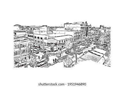 Building view with landmark of El Alto is the 
city in Bolivia. Hand drawn sketch illustration in vector.