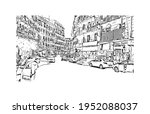 Building view with landmark of El Oued is the 
city in Algeria. Hand drawn sketch illustration in vector.