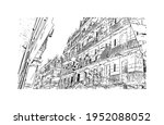 Building view with landmark of El Oued is the 
city in Algeria. Hand drawn sketch illustration in vector.