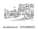Building view with landmark of El Oued is the 
city in Algeria. Hand drawn sketch illustration in vector.