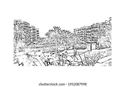 Building view with landmark of El Oued is the 
city in Algeria. Hand drawn sketch illustration in vector.