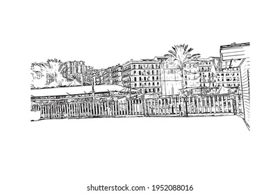 Building view with landmark of El Oued is the 
city in Algeria. Hand drawn sketch illustration in vector.