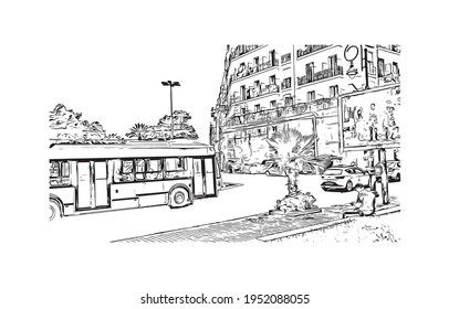 Building view with landmark of El Oued is the 
city in Algeria. Hand drawn sketch illustration in vector.