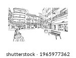 Building view with landmark of Elche is a city in southeast Spain. Hand drawn sketch illustration in vector.