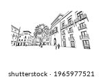 Building view with landmark of Elche is a city in southeast Spain. Hand drawn sketch illustration in vector.
