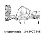 Building view with landmark of Elche is a city in southeast Spain. Hand drawn sketch illustration in vector.