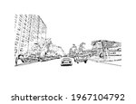 Building view with landmark of Elizabeth is the 
city in New Jersey. Hand drawn sketch illustration in vector.