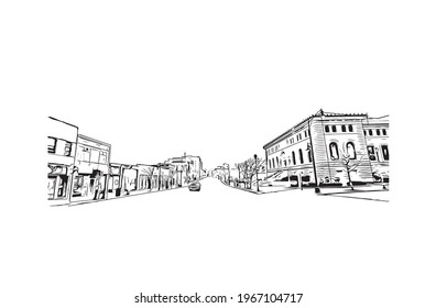 Building view with landmark of Elizabeth is the 
city in New Jersey. Hand drawn sketch illustration in vector.