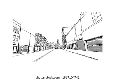 Building view with landmark of Elizabeth is the 
city in New Jersey. Hand drawn sketch illustration in vector.