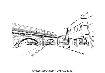 Building view with landmark of Elizabeth is the 
city in New Jersey. Hand drawn sketch illustration in vector.