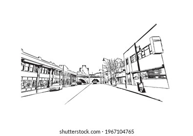 Building view with landmark of Elizabeth is the 
city in New Jersey. Hand drawn sketch illustration in vector.
