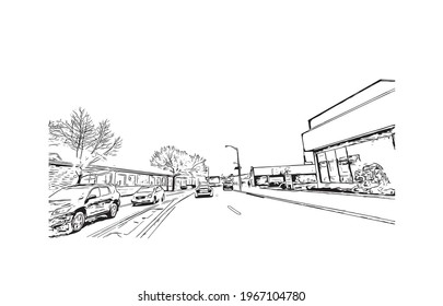 Building view with landmark of Elizabeth is the 
city in New Jersey. Hand drawn sketch illustration in vector.