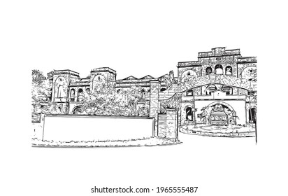 Building view with landmark of Eluru is the 
city in India. Hand drawn sketch illustration in vector.