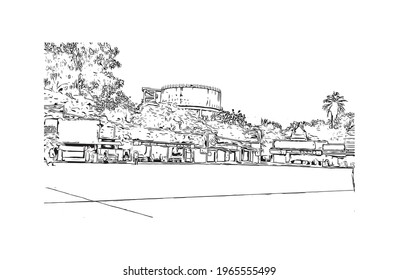 Building view with landmark of Eluru is the 
city in India. Hand drawn sketch illustration in vector.