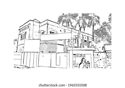 Building view with landmark of Eluru is the 
city in India. Hand drawn sketch illustration in vector.