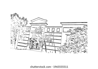 Building view with landmark of Eluru is the 
city in India. Hand drawn sketch illustration in vector.