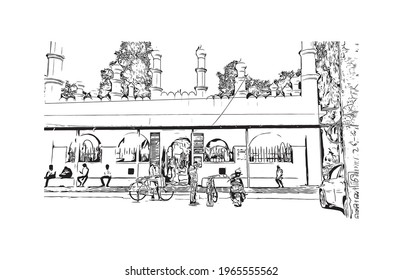 Building view with landmark of Eluru is the 
city in India. Hand drawn sketch illustration in vector.
