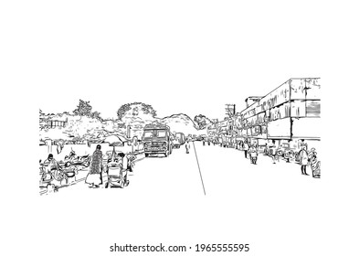 Building View With Landmark Of Eluru Is The 
City In India. Hand Drawn Sketch Illustration In Vector.