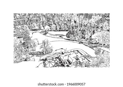 Building view with landmark of Enschede is the 
municipality in the Netherlands. Hand drawn sketch illustration in vector.