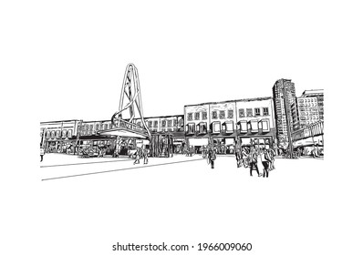 Building view with landmark of Enschede is the 
municipality in the Netherlands. Hand drawn sketch illustration in vector.
