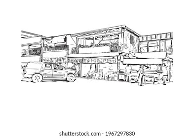 Building view with landmark of Ensenada is the 
city in Mexico. Hand drawn sketch illustration in vector.