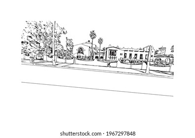 Building view with landmark of Ensenada is the 
city in Mexico. Hand drawn sketch illustration in vector.