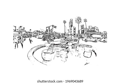 Building view with landmark of Ensenada is the 
city in Mexico. Hand drawn sketch illustration in vector.