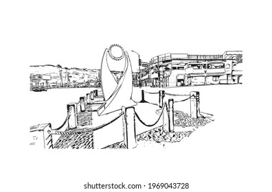 Building view with landmark of Ensenada is the 
city in Mexico. Hand drawn sketch illustration in vector.