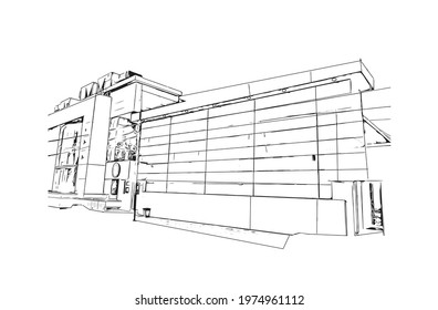 Building view with landmark of Erbil is the 
capital of Iraqi Kurdistan. Hand drawn sketch illustration in vector.