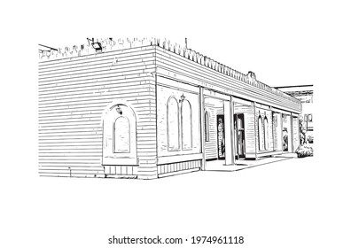 Building view with landmark of Erbil is the 
capital of Iraqi Kurdistan. Hand drawn sketch illustration in vector.