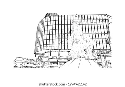 Building view with landmark of Erbil is the 
capital of Iraqi Kurdistan. Hand drawn sketch illustration in vector.