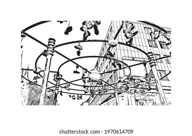 Building view with landmark of Essen is a city in western Germany. Hand drawn sketch illustration in vector.