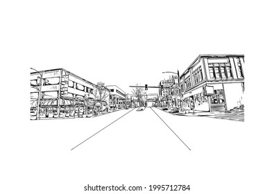 Building view with landmark of Everett is the 
city in Washington State. Hand drawn sketch illustration in vector.