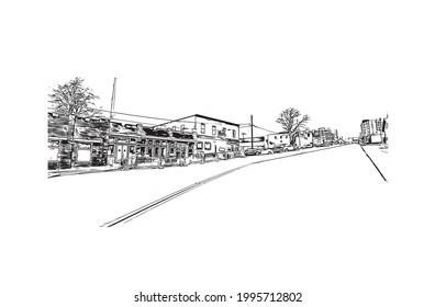 Building view with landmark of Everett is the 
city in Washington State. Hand drawn sketch illustration in vector.