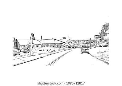 La vista de edificio con un punto de referencia del Everett es la 
ciudad en el estado de Washington. Dibujo a mano de ilustración de esbozo en vector.