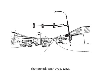 Building view with landmark of Everett is the 
city in Washington State. Hand drawn sketch illustration in vector.