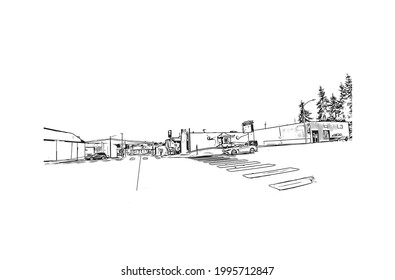 La vista de edificio con un punto de referencia del Everett es la 
ciudad en el estado de Washington. Dibujo a mano de ilustración de esbozo en vector.