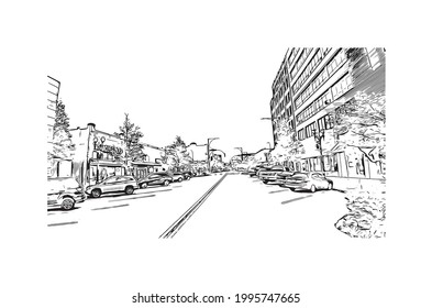 La vista de edificio con un punto de referencia del Everett es la 
ciudad en el estado de Washington. Dibujo a mano de ilustración de esbozo en vector.