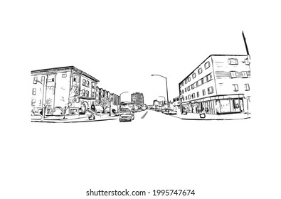 Building view with landmark of Everett is the 
city in Washington State. Hand drawn sketch illustration in vector.