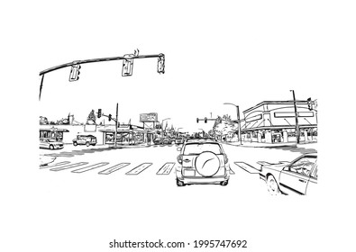 Building view with landmark of Everett is the 
city in Washington State. Hand drawn sketch illustration in vector.