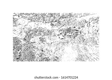 Building view with landmark of Exeter is an ancient city on the River Exe in southwest England. Hand drawn sketch illustration in vector.