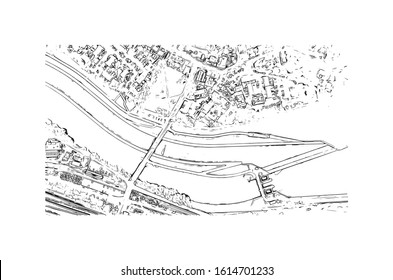 Building view with landmark of Exeter is an ancient city on the River Exe in southwest England. Hand drawn sketch illustration in vector.