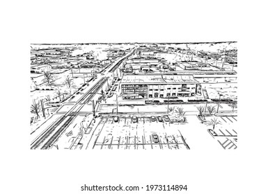 Building view with landmark of Fayetteville is a city in North Carolina. Hand drawn sketch illustration in vector.