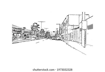 Building view with landmark of Feira de Santana is a city in Brazil. Hand drawn sketch illustration in vector.