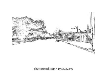 Building view with landmark of Feira de Santana is a city in Brazil. Hand drawn sketch illustration in vector.