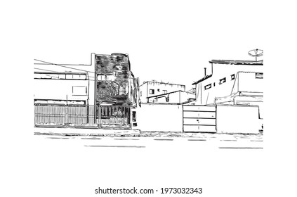 Building view with landmark of Feira de Santana is a city in Brazil. Hand drawn sketch illustration in vector.