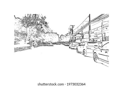 Building view with landmark of Feira de Santana is a city in Brazil. Hand drawn sketch illustration in vector.