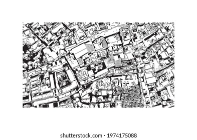 Building view with landmark of Fes is the 
city in Morocco. Hand drawn sketch illustration in vector.