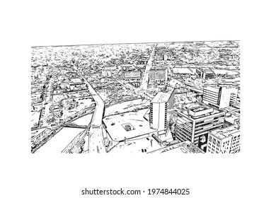 building view with landmark of Flint is the largest city of Michigan. Hand drawn sketch illustration in vector.